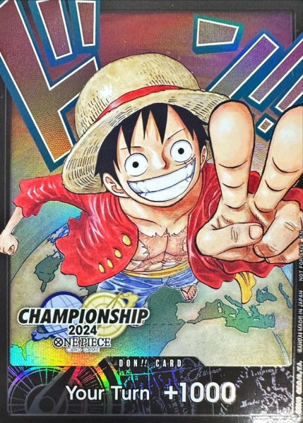 画像1: 【PSA10鑑定済】ドン!!カード(英語/2本指ピース/CS2024ワールドファイナル/モンキー・D・ルフィ) 世界大会 プロモ (1)